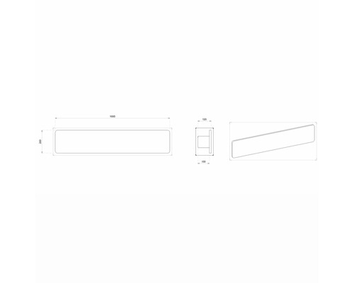 Technický nákres obdĺžnikového nástenného svietidla s rozmermi.