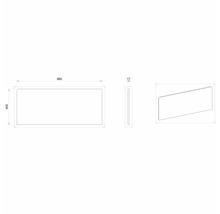 Technický nákres obdĺžnikového zrkadla s rozmermi 960 x 400 x 17 milimetrov