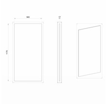 Technický nákres zrkadla s rozmermi 1170 x 560 x 17 milimetrov.