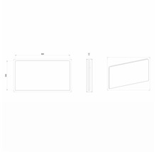 Technický nákres zrkadla s rozmermi 560 x 300 x 17 mm.