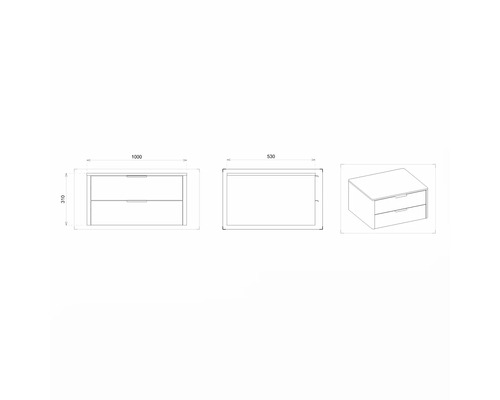 Technický nákres skrinky pod umývadlo s rozmermi