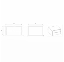 Nákres skrinky pod umývadlo s rozmermi 1100 x 530 x 310 mm