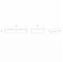 Technický nákres skrinky pod umývadlo s rozmermi 1000 x 530 x 160 mm.
