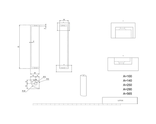 Technický výkres lotosového závesu s rozmermi