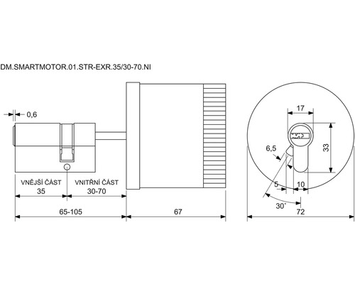 Technický nákres cylindrickej vložky s rozmermi