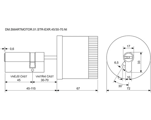 Technický nákres cylindrickej vložky s rozmermi