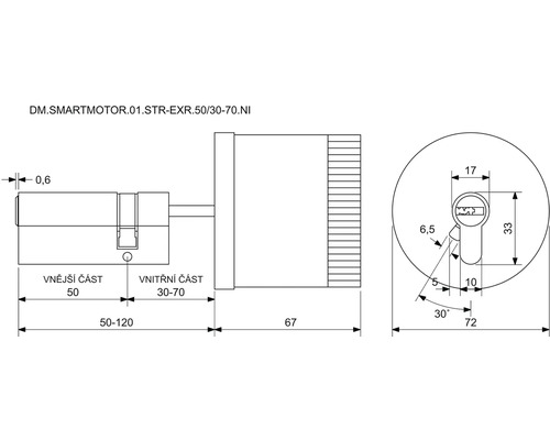 Technický výkres zámku s rozmermi