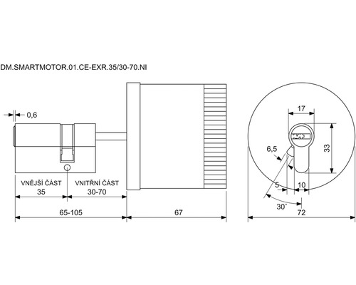 Technický výkres cylindrickej vložky s rozmermi