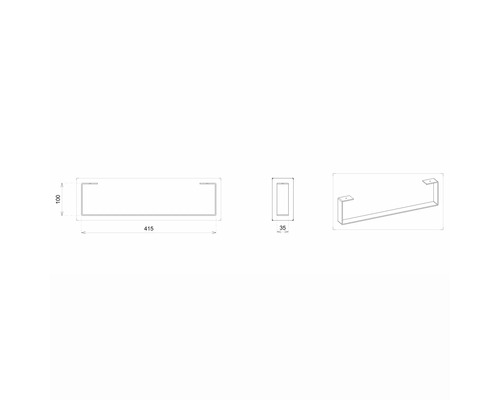 Technický nákres tyče na uteráky s rozmermi.