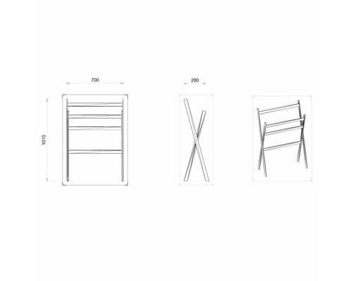 Technický nákres stojana na uteráky s rozmermi