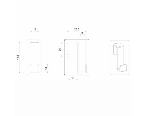Technický nákres vešiaka na dvere s rozmermi