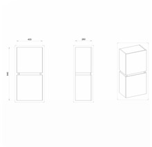 Technický nákres vysokej kúpeľňovej skrinky s rozmermi