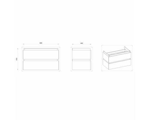 Nákres skrinky pod umývadlo s rozmermi