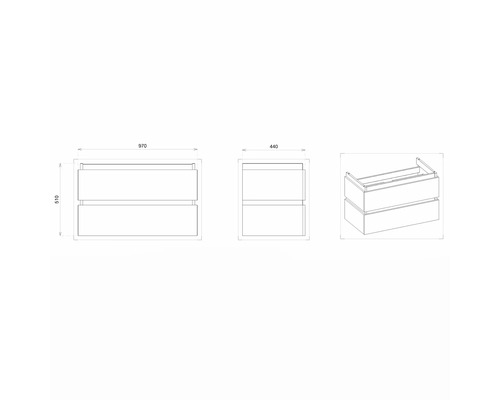 Technický nákres skrinky pod umývadlo s rozmermi