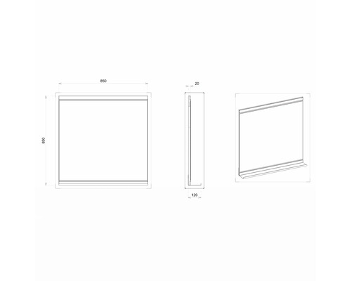 Technický nákres zrkadla s rozmermi