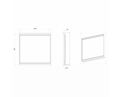 Technický nákres zrkadla s rozmermi