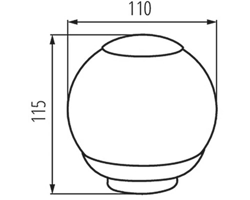 Nákres guľového svietidla s rozmermi 110 krát 115 milimetrov