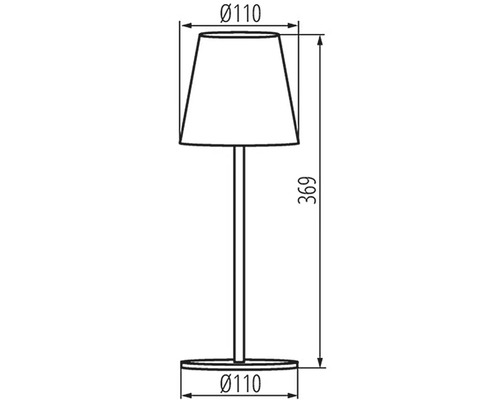 Technický nákres stolnej lampy s rozmermi