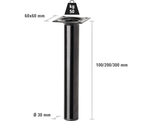 Kovová noha stola, priemer 30 mm, doska 60 x 60 mm a nosnosť 50 kilogramov