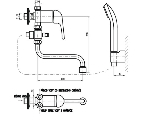 Technický nákres armatúry s rozmermi