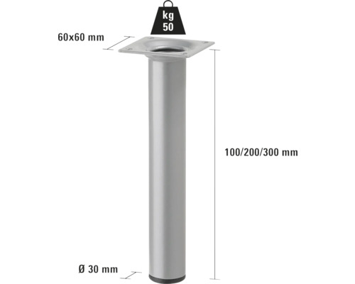 Kovová noha nábytku, výškovo nastaviteľná, nosnosť 50 kilogramov