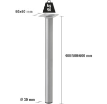 Kovová noha nábytku s nosnosťou 50 kilogramov a rozmermi 60 x 60 milimetrov.