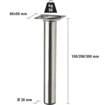 Kovová noha nábytku s rozmermi 60 x 60 mm, priemerom 30 mm a výškou 100/200/300 mm, nosnosť 50 kilogramov