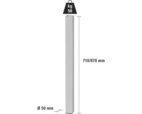 Kovový stĺpik s rozmermi 710/870 mm a priemerom 50 mm
