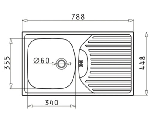 Technický nákres drezu s odkvapkávacou plochou a rozmermi
