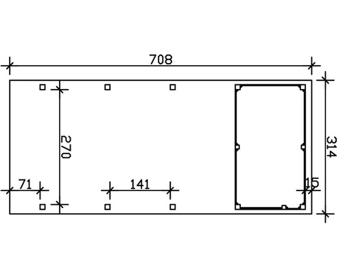 Technický nákres s rozmermi 708, 314, 270, 141, 71 a 15