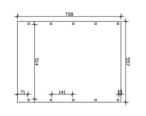 Technický výkres s rozmermi 708, 514 a 557.