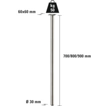 Kovová noha stola, priemer 30 milimetrov, dĺžka 700, 800 alebo 900 milimetrov, nosnosť 50 kilogramov
