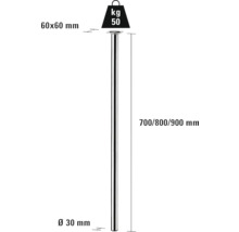 Nákres nohy stola s rozmermi 60 x 60 milimetrov, priemerom 30 milimetrov a dĺžkou 700, 800 alebo 900 milimetrov