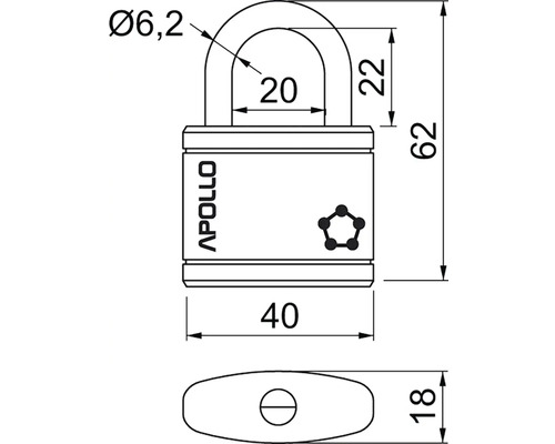 Technický nákres visiaceho zámku Apollo s rozmermi