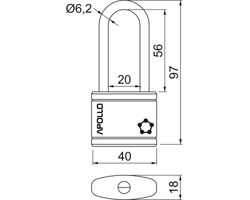 Technický výkres visiaceho zámku Apollo s rozmermi