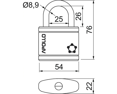 Technický výkres visiaceho zámku Apollo s rozmermi