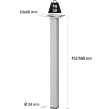Noha stola s nosnosťou 50 kilogramov a rozmermi 60 x 60 milimetrov, výška 400 až 500 milimetrov, priemer 24 milimetrov
