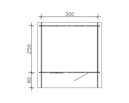 Technický nákres záhradného domčeka s rozmermi 300 x 250 x 80 cm