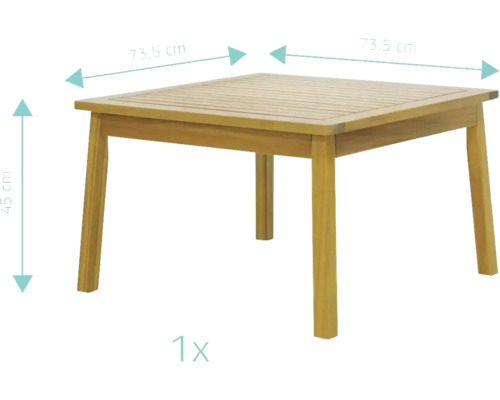 Štvorcový záhradný stôl z dreva, 73,5 x 73,5 x 45 cm