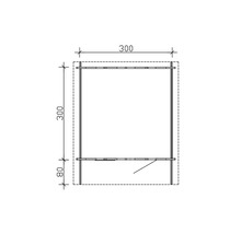Technický nákres kovového regálu s rozmermi 300 x 300 x 80