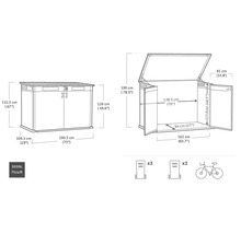 Obrázok s rozmermi úložného boxu Keter StoreBox