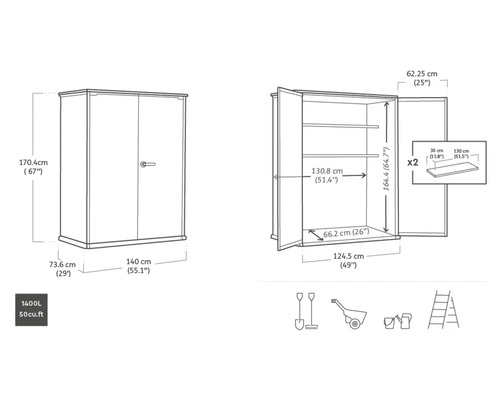 Technický nákres skrine na náradie s rozmermi