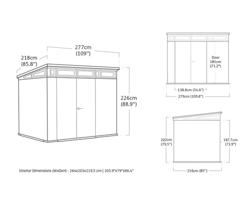 Technický výkres záhradného domčeka s rozmermi