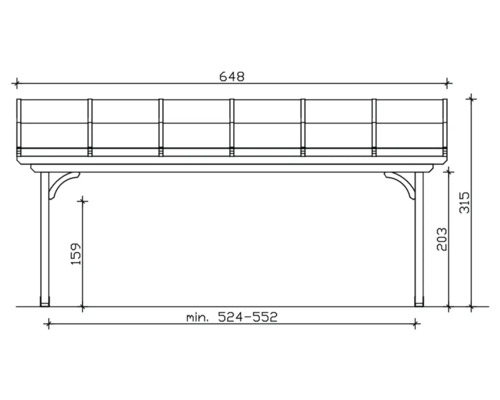 Technický nákres zábradlia s rozmermi