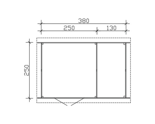 Technický nákres záhradného domčeka s rozmermi 380 x 250 x 250 cm