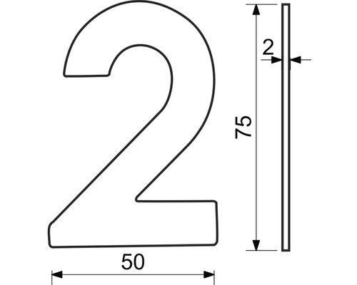 Technický nákres domového čísla dva s rozmermi