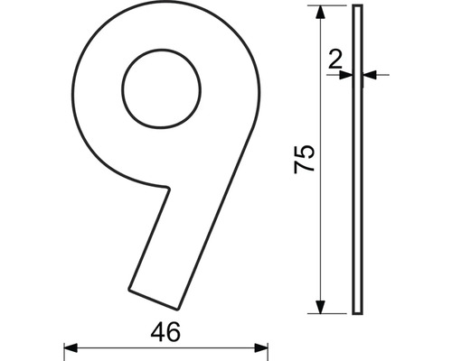 Technický nákres čísla domu 9 s rozmermi