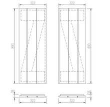 Technický nákres dvoch drevených dverí s rozmermi 890 x 322 mm