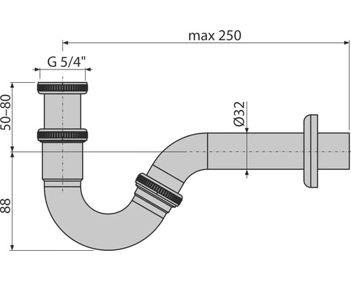 Technický výkres sifónu s rozmermi