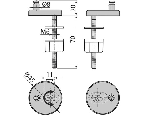 Technický výkres upevnenia WC sedadla s rozmermi